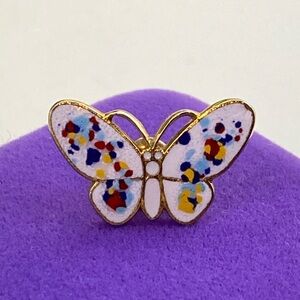 💛 Vintage Sarah Coventry Enamel Butterfly Brooch – Multicolor Gold-Tone Pin